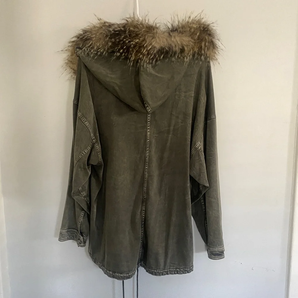 Splendid Dune Faux Fur Trim Cargo Anorak Jacket in Vintage Army size Small - Picture 5 of 11